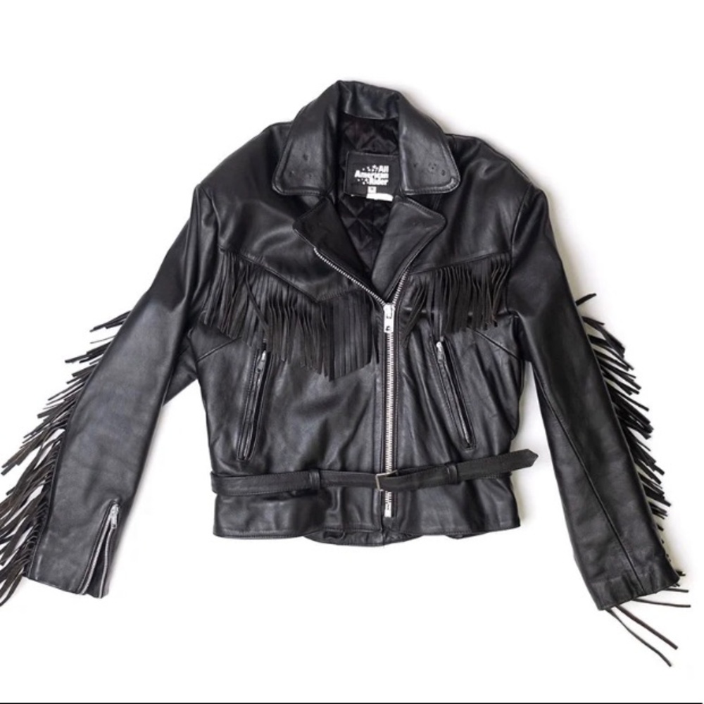 BLACK LEATHER FRINGE JACKET